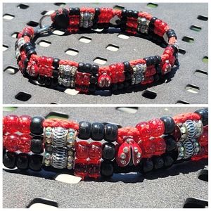 Custom Handmade Beaded Dog Collar Ladybugs